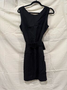 Sleek Black Sleeveless Belted Mini Dress